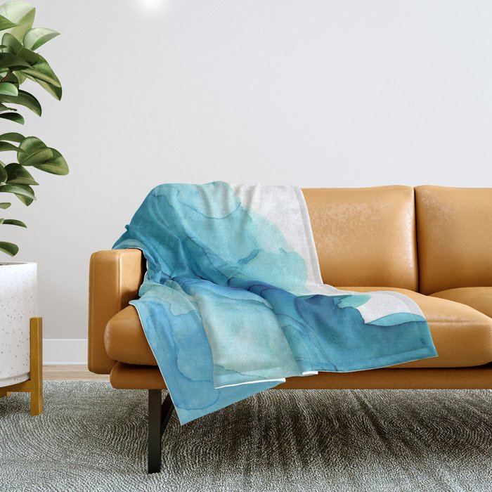 Emerald Sea Waves - Abstract Ombre Flowing Ink Throw Blanket Gallery Image 1