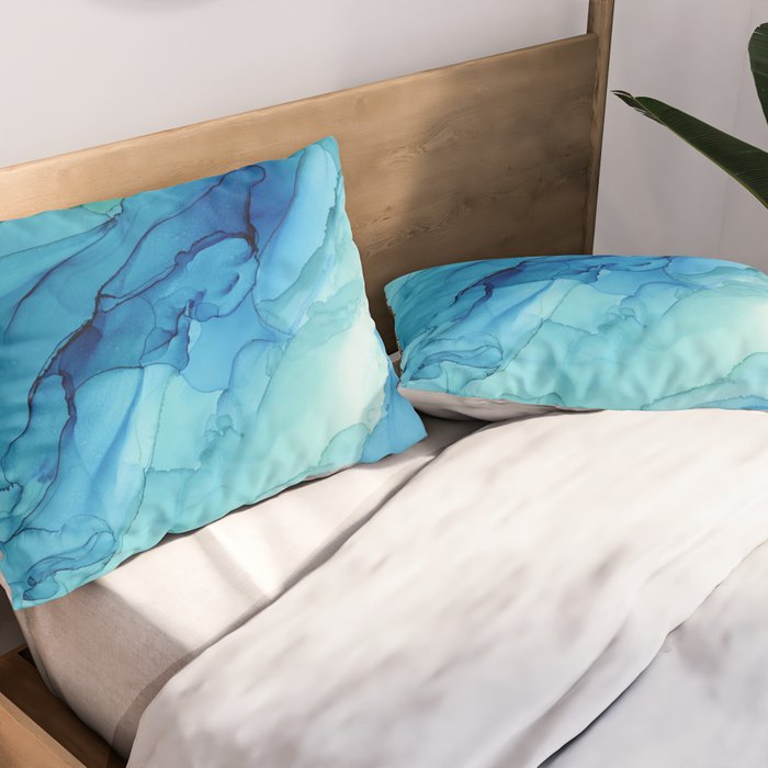 Emerald Sea Waves - Abstract Ombre Flowing Ink Pillow Sham Gallery Image 2