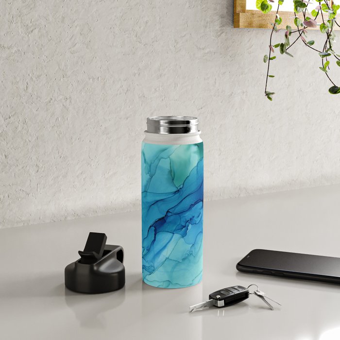 Emerald Sea Waves - Abstract Ombre Flowing Ink Water Bottle Gallery Image 4