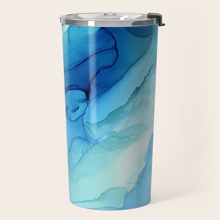 Emerald Sea Waves - Abstract Ombre Flowing Ink Travel Mug Gallery Image 2
