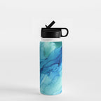 Emerald Sea Waves - Abstract Ombre Flowing Ink Water Bottle Gallery Image 1