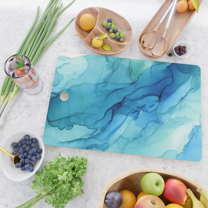 Emerald Sea Waves - Abstract Ombre Flowing Ink Cutting Board Gallery Image 2
