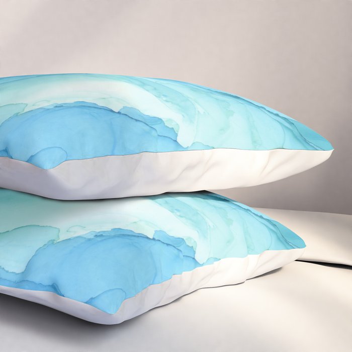 Emerald Sea Waves - Abstract Ombre Flowing Ink Pillow Sham Gallery Image 3