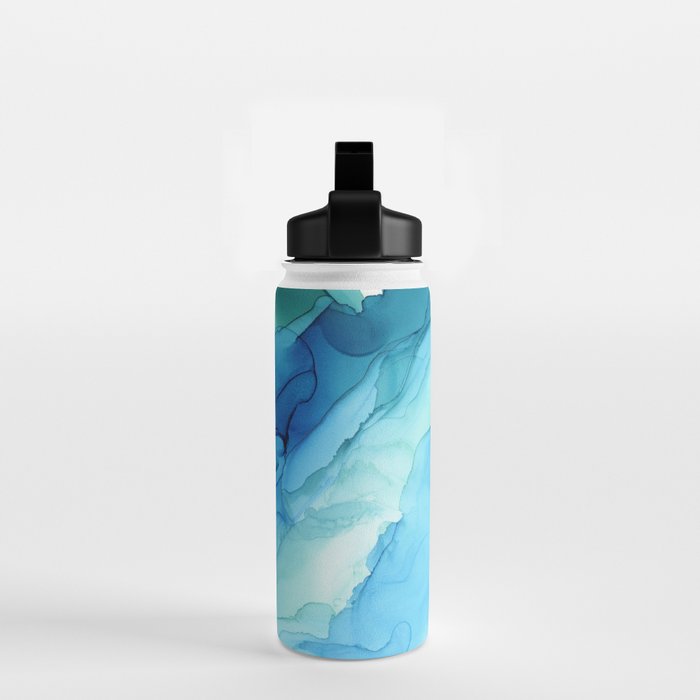Emerald Sea Waves - Abstract Ombre Flowing Ink Water Bottle Gallery Image 2