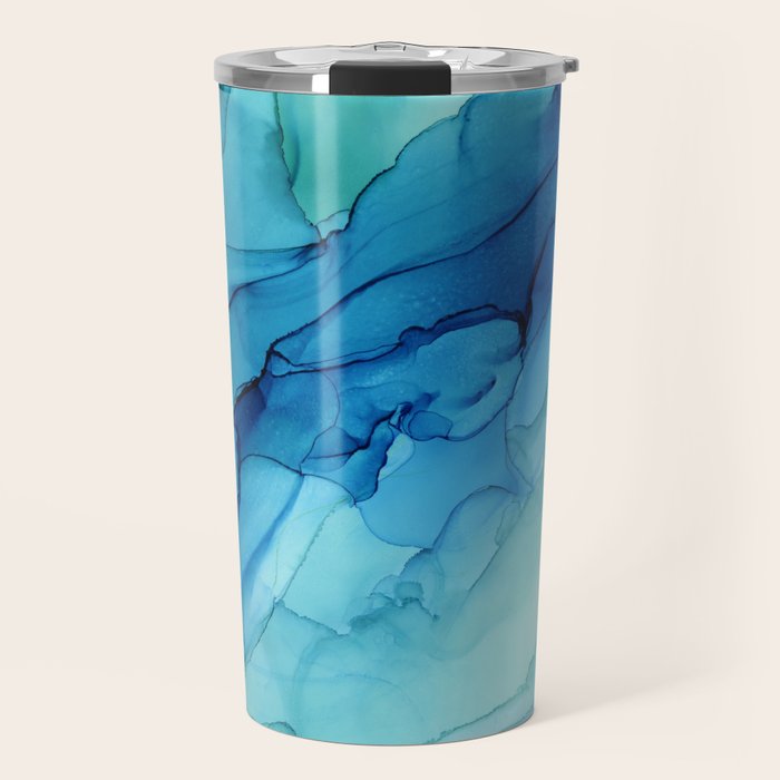 Emerald Sea Waves - Abstract Ombre Flowing Ink Travel Mug Gallery Image 1