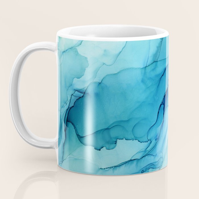 Emerald Sea Waves - Abstract Ombre Flowing Ink Coffee Mug Gallery Image 3
