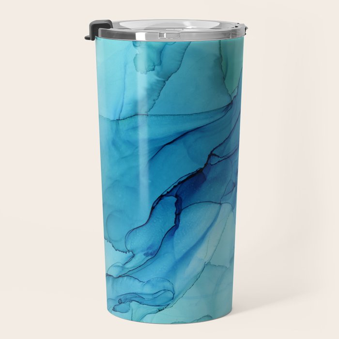 Emerald Sea Waves - Abstract Ombre Flowing Ink Travel Mug Gallery Image 3