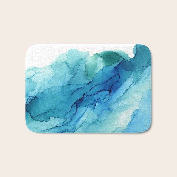 Emerald Sea Waves - Abstract Ombre Flowing Ink Bath Mat Gallery Image 1