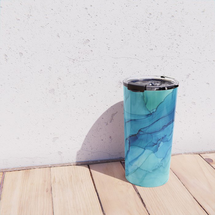 Emerald Sea Waves - Abstract Ombre Flowing Ink Travel Mug Gallery Image 4