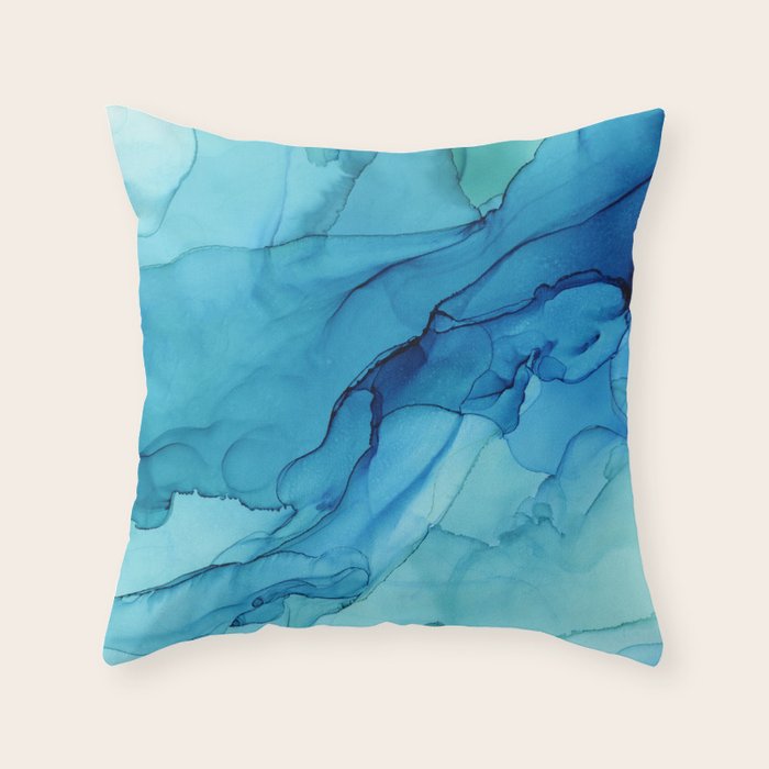 Emerald Sea Waves - Abstract Ombre Flowing Ink Throw Pillow Gallery Image 6