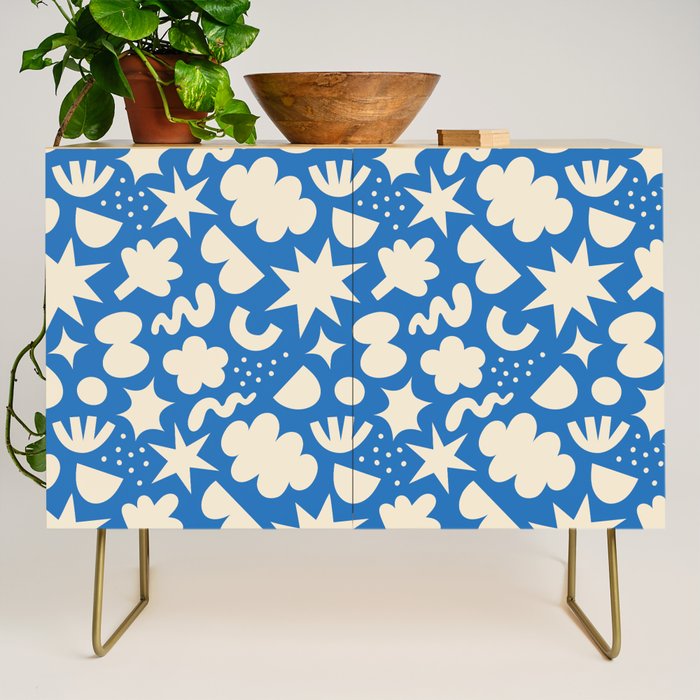 Abstract blue organic shape pattern Credenza Gallery Image 1