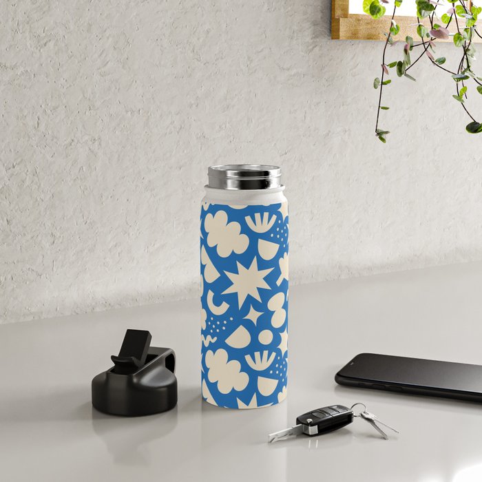 Abstract blue organic shape pattern Water Bottle Gallery Image 4