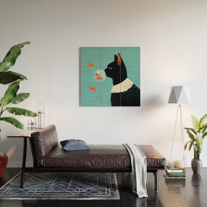 Cat and Goldfish Wood Wall Art Gallery Image 2