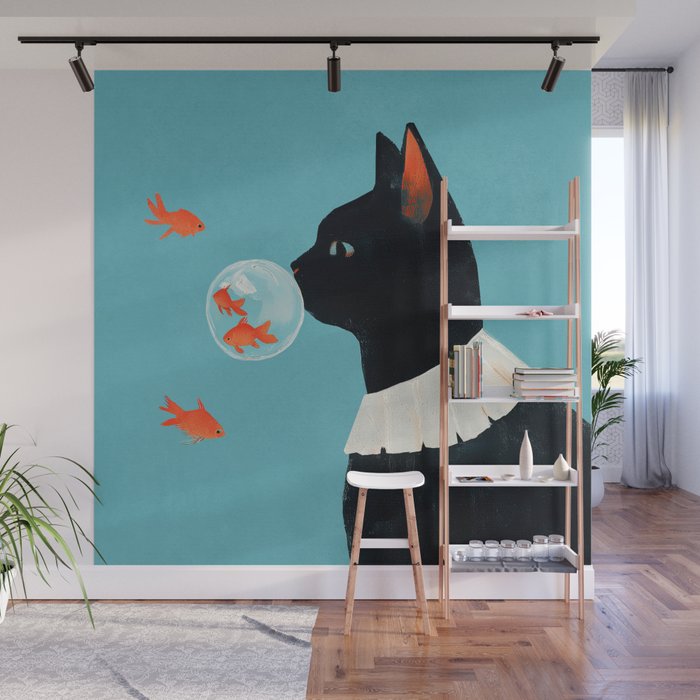 Cat and Goldfish Wall Mural Gallery Image 1