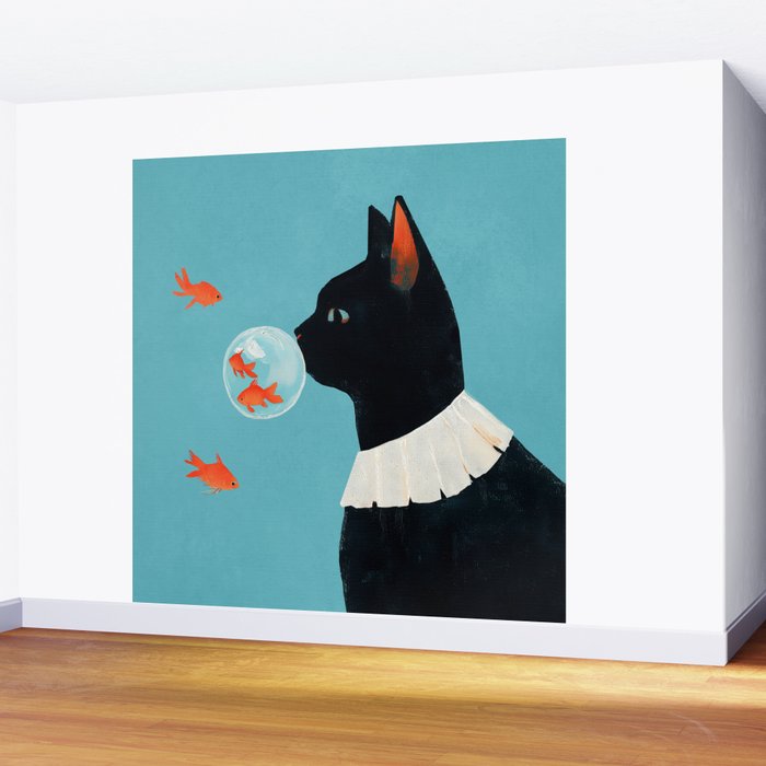 Cat and Goldfish Wall Mural Gallery Image 2