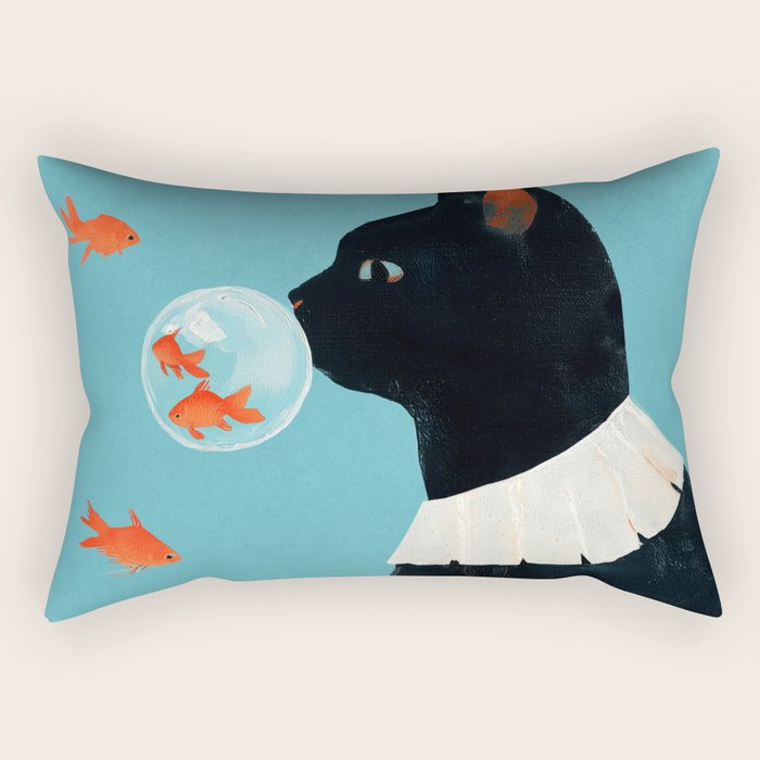Cat and Goldfish Rectangular Pillow Gallery Image 1