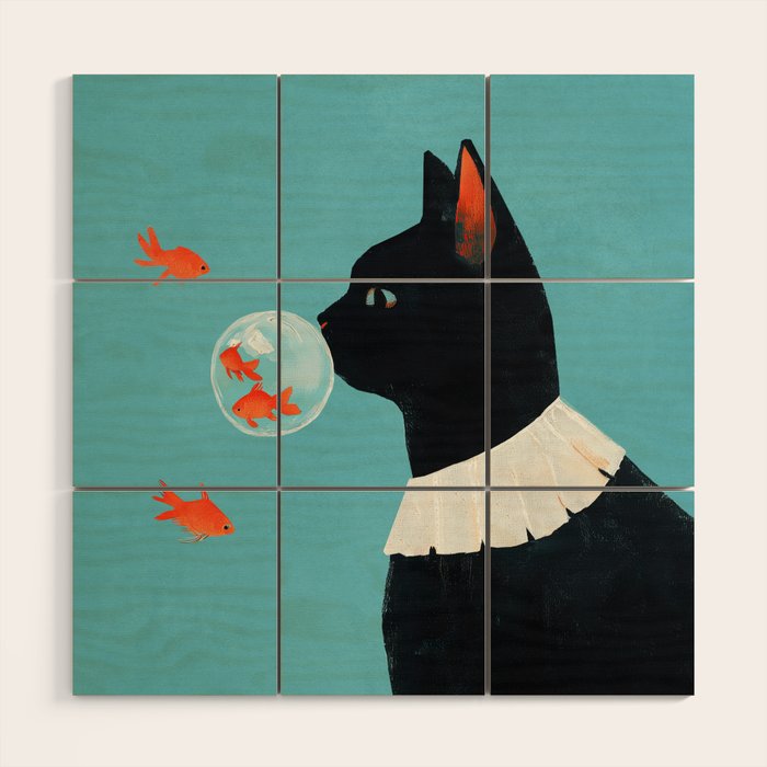 Cat and Goldfish Wood Wall Art Gallery Image 1