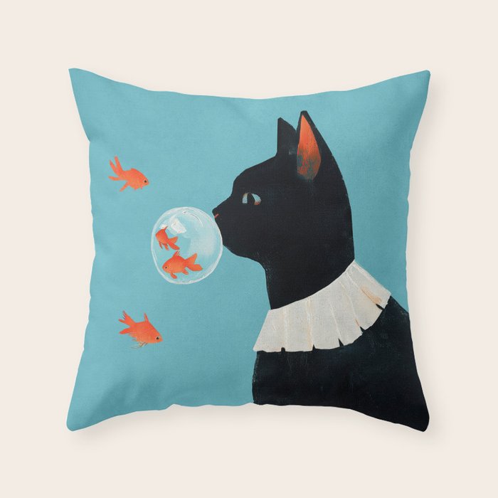 Cat and Goldfish Throw Pillow Gallery Image 6