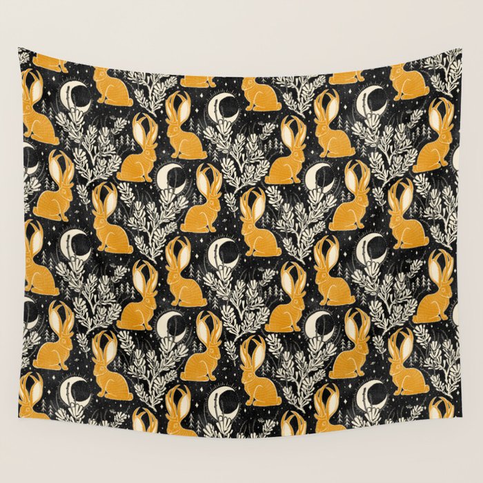 Jackalope - black & marigold  Wall Tapestry Gallery Image 4
