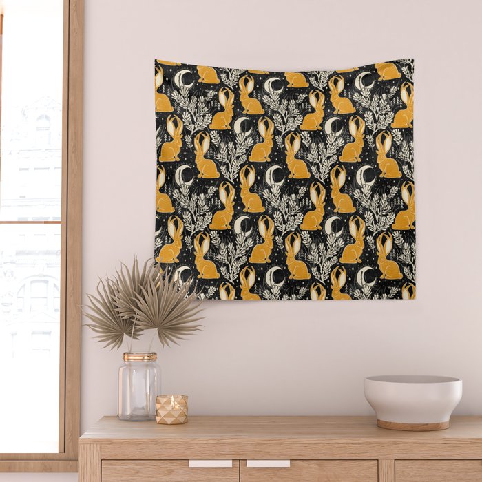 Jackalope - black & marigold  Wall Tapestry Gallery Image 2