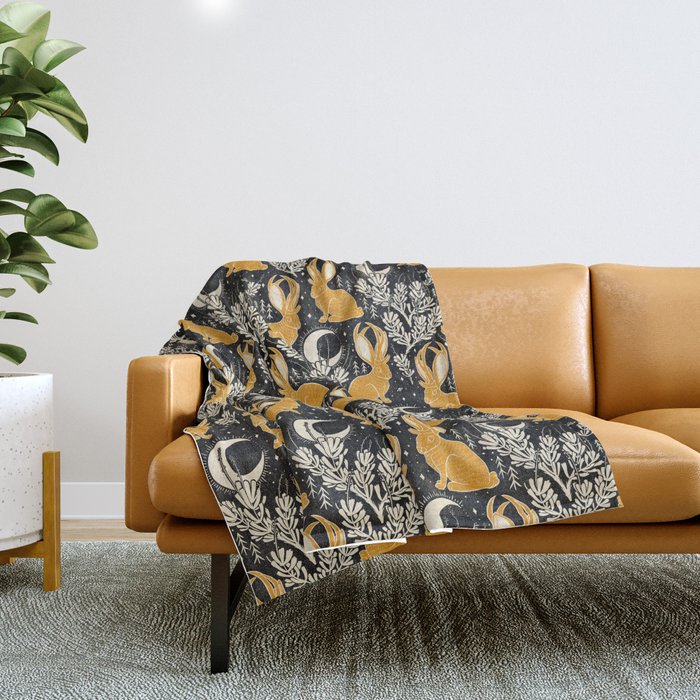 Jackalope - black & marigold  Throw Blanket Gallery Image 1