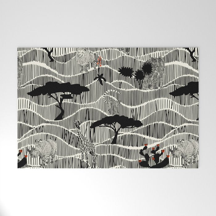 Wildlife Safari Savannah black ´n white Welcome Mat Gallery Image 1