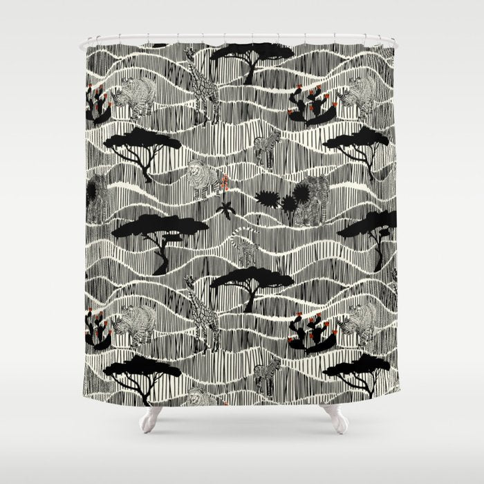 Wildlife Safari Savannah black ´n white Shower Curtain Gallery Image 1