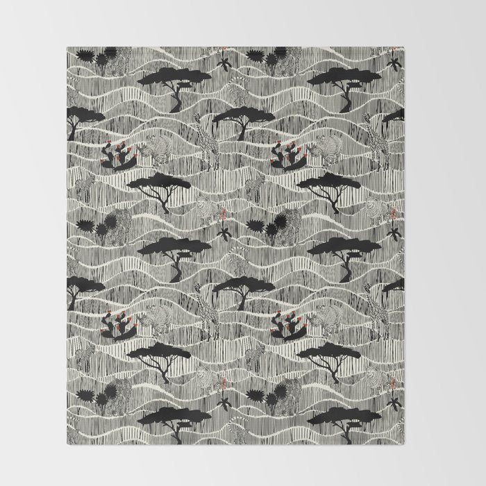 Wildlife Safari Savannah black ´n white Throw Blanket Gallery Image 2