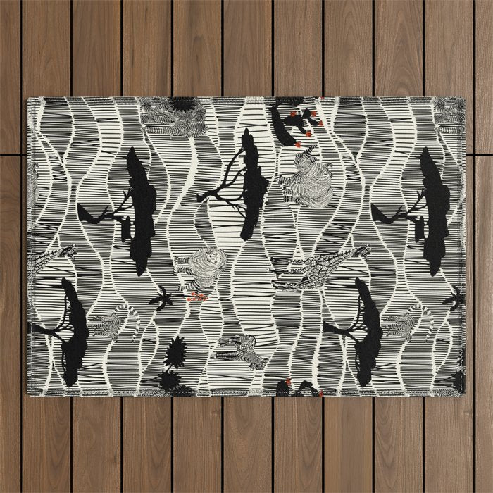 Wildlife Safari Savannah black ´n white Outdoor Rug Gallery Image 1