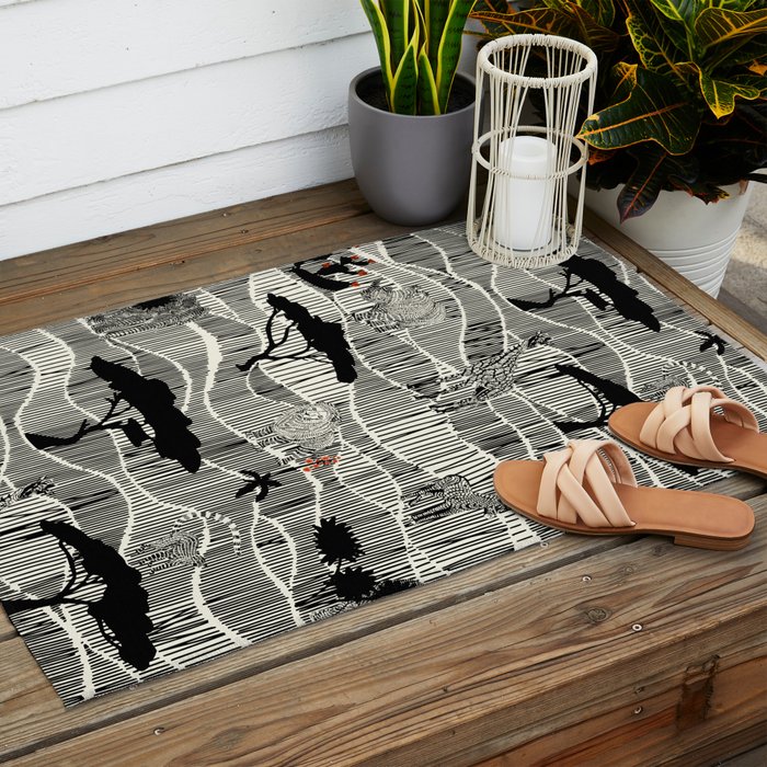 Wildlife Safari Savannah black ´n white Outdoor Rug Gallery Image 2