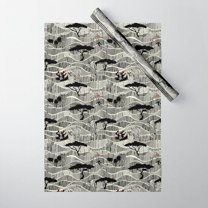 Wildlife Safari Savannah black ´n white Wrapping Paper Gallery Image 1