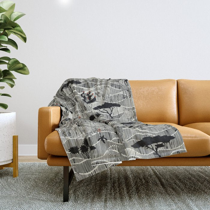 Wildlife Safari Savannah black ´n white Throw Blanket Gallery Image 1