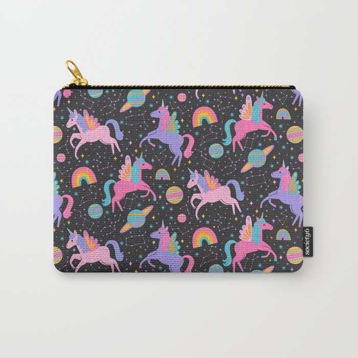 Space Unicorns - Neon Rainbow on Black Carry All Pouch Gallery Image 1
