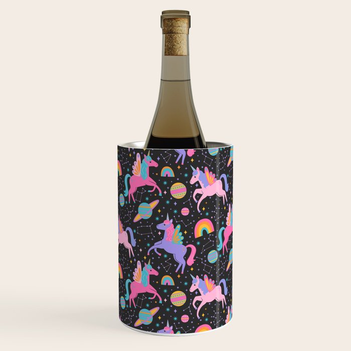 Space Unicorns - Neon Rainbow on Black Wine Chiller Gallery Image 1
