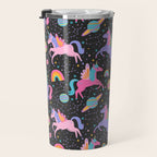 Space Unicorns - Neon Rainbow on Black Travel Mug Gallery Image 3