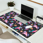 Space Unicorns - Neon Rainbow on Black Desk Mat Gallery Image 2