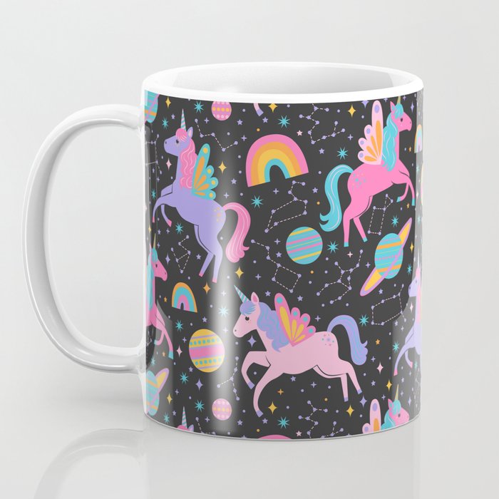 Space Unicorns - Neon Rainbow on Black Coffee Mug Gallery Image 3
