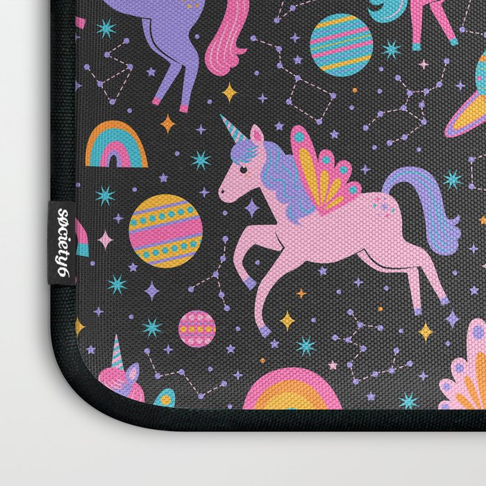 Space Unicorns - Neon Rainbow on Black Laptop Sleeve Gallery Image 3