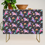 Space Unicorns - Neon Rainbow on Black Credenza Gallery Image 1