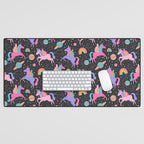 Space Unicorns - Neon Rainbow on Black Desk Mat Gallery Image 1