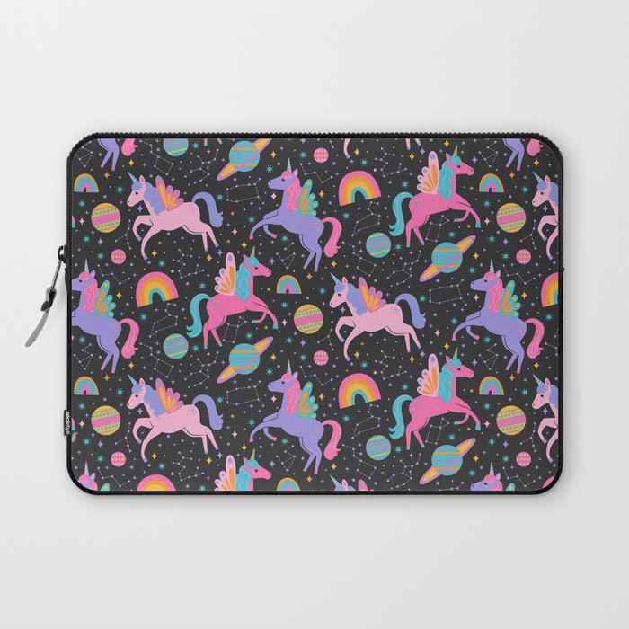 Space Unicorns - Neon Rainbow on Black Laptop Sleeve Gallery Image 1