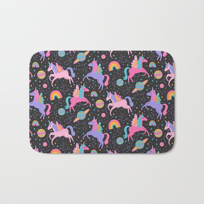 Space Unicorns - Neon Rainbow on Black Bath Mat Gallery Image 1
