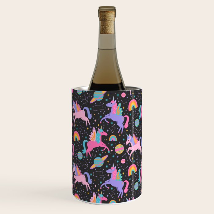 Space Unicorns - Neon Rainbow on Black Wine Chiller Gallery Image 3