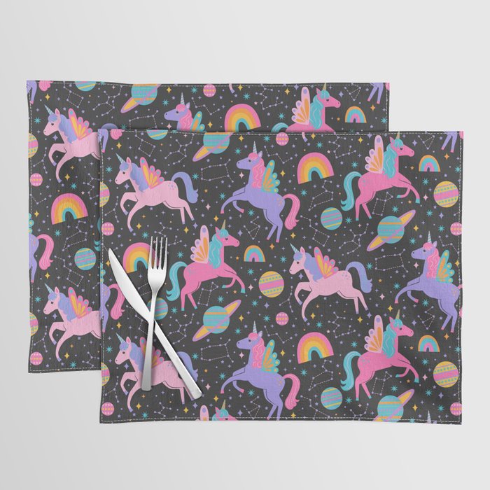 Space Unicorns - Neon Rainbow on Black Placemat Gallery Image 1