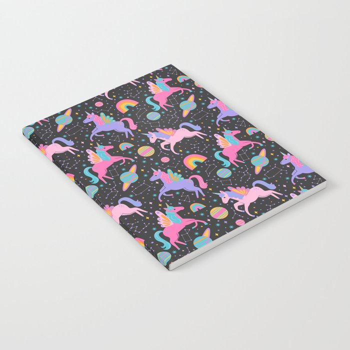 Space Unicorns - Neon Rainbow on Black Notebook Gallery Image 2