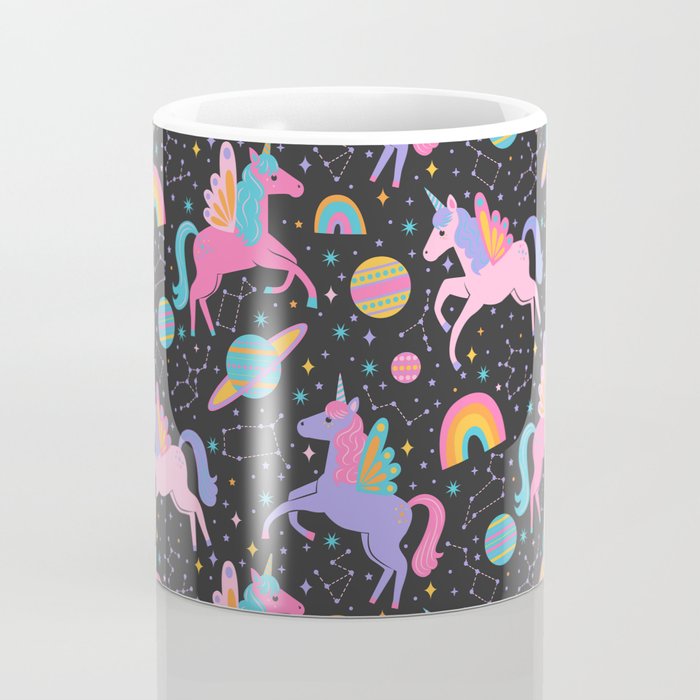 Space Unicorns - Neon Rainbow on Black Coffee Mug Gallery Image 4