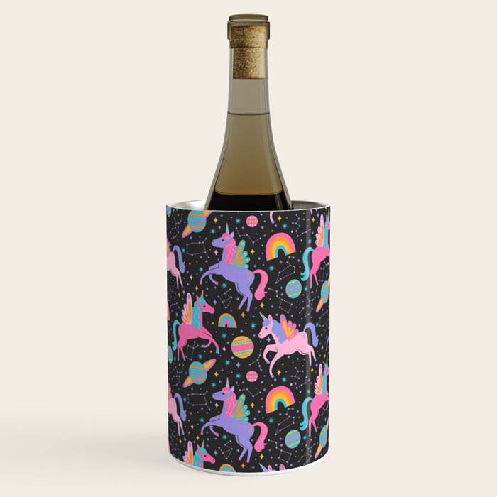 Space Unicorns - Neon Rainbow on Black Wine Chiller Gallery Image 2