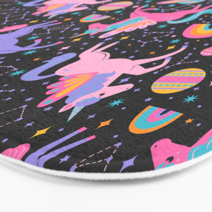 Space Unicorns - Neon Rainbow on Black Bath Mat Gallery Image 3