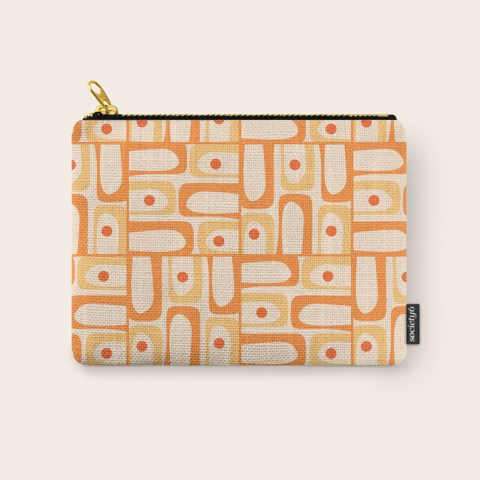 Mid Century Modern Piquet Abstract Multi Geometric Pattern in Light Tangerine Orange Tones Carry All Pouch Gallery Image 1