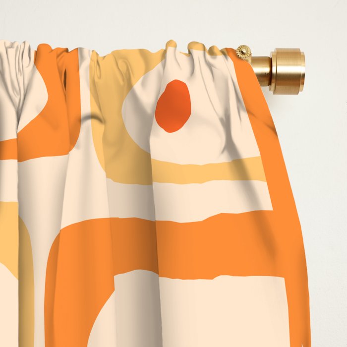 Mid Century Modern Piquet Abstract Multi Geometric Pattern in Light Tangerine Orange Tones Window Curtain Gallery Image 2